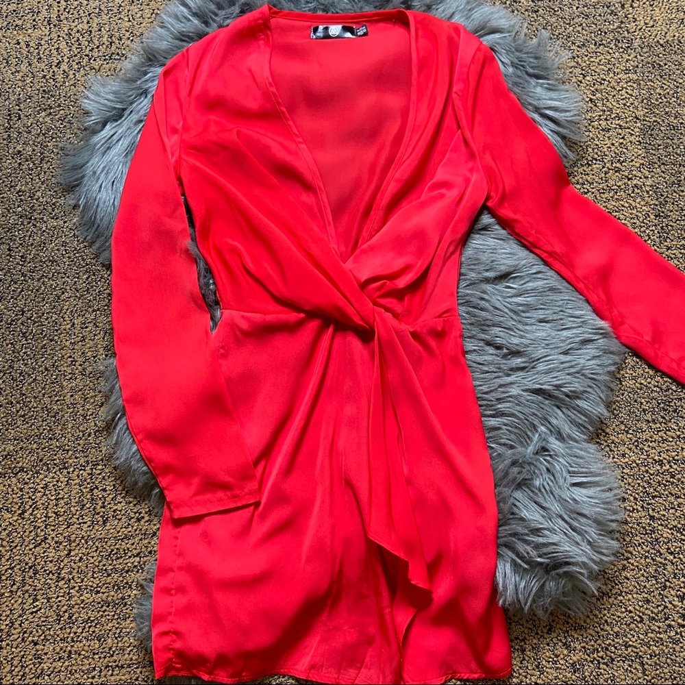 Missguided Long Sleeve Satin Dress size 0